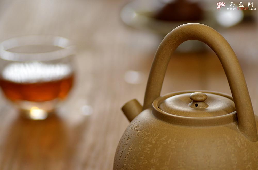 紫砂壶图片：淞庐作品 雅致文气 煮茶品茗~全手心经提梁 - 美壶网