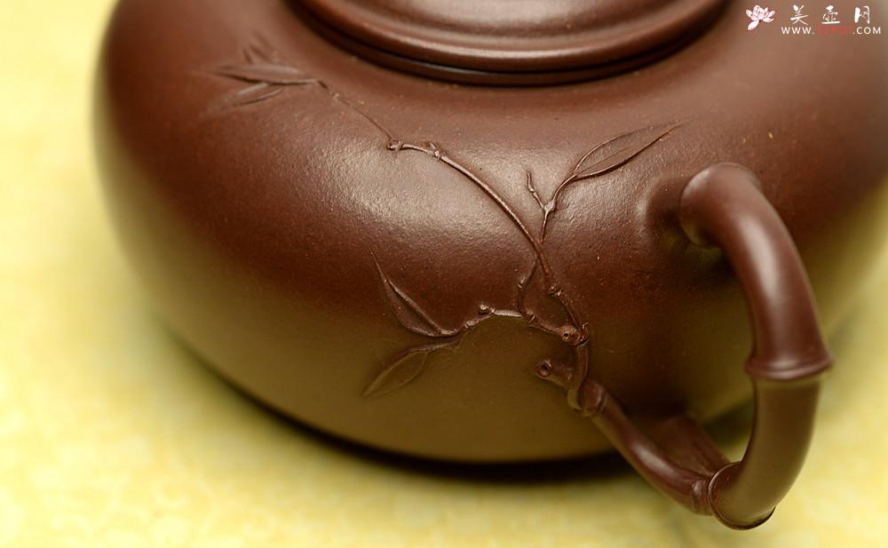 紫砂壶图片：实力派潘丹初丙申夏 优质紫泥  国画入壶 秀雅文气 全手原创福竹o(∩_∩)o - 美壶网