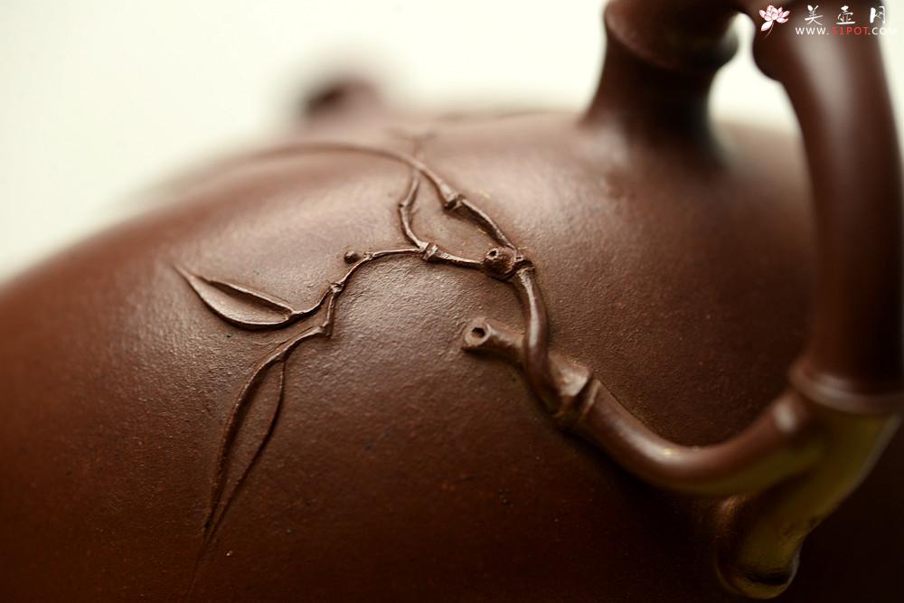 紫砂壶图片：实力派潘丹初丙申夏 优质紫泥  国画入壶 秀雅文气 全手原创福竹o(∩_∩)o - 美壶网