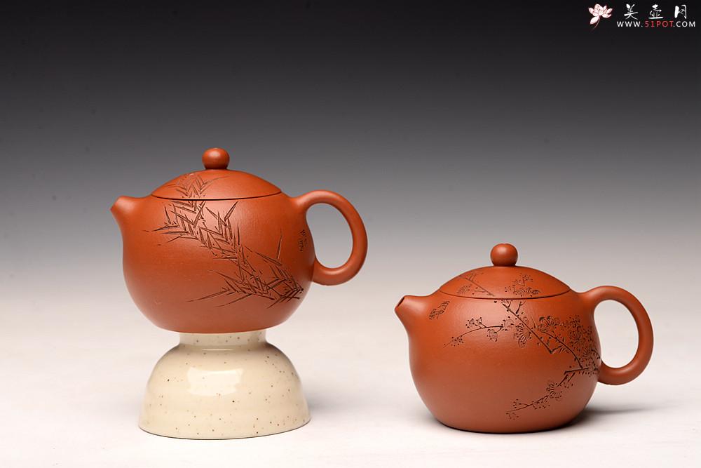 紫砂壶图片：传统经典 娇艳小巧 徐亚春全手西施  陆轶舟老师装饰 梅竹双清 - 美壶网