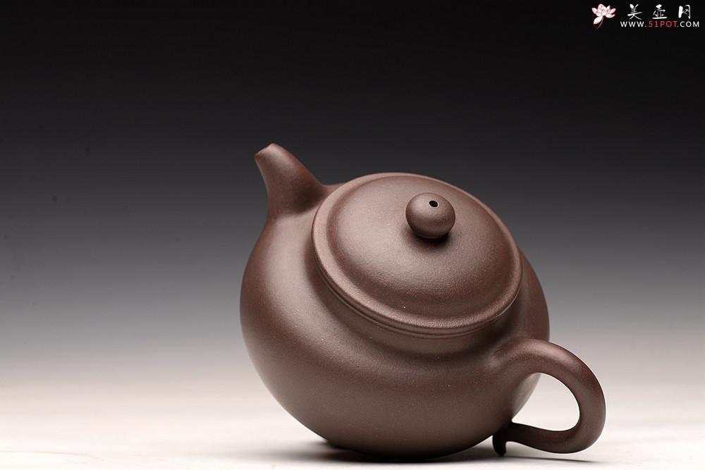 紫砂壶图片：传统器形 大口实用 精品紫茄泥 全手扁莲子 - 美壶网