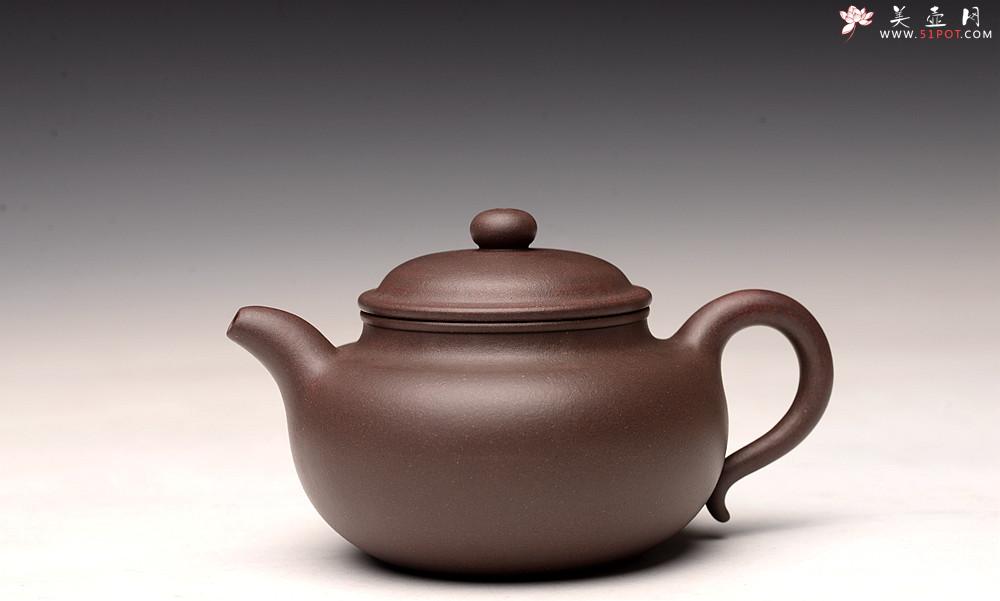 紫砂壶图片：传统器形 大口实用 精品紫茄泥 全手扁莲子 - 美壶网