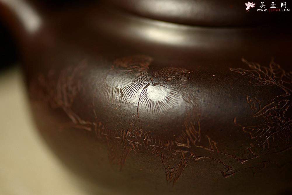 紫砂壶图片：沈秋伟经典作品 气窑窑变 高路精刻 传统全手工 线条舒畅 果元 - 美壶网