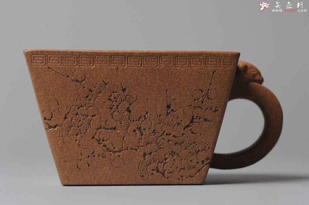 紫砂壶图片：唐文全手 刘华徒弟生益刻绘 老段泥 兽耳品茗杯 - 美壶网