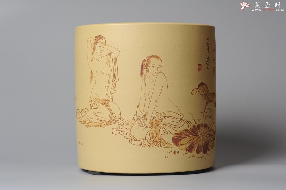 紫砂壶图片：出水芙蓉 清雅笔筒 自品 - 美壶网