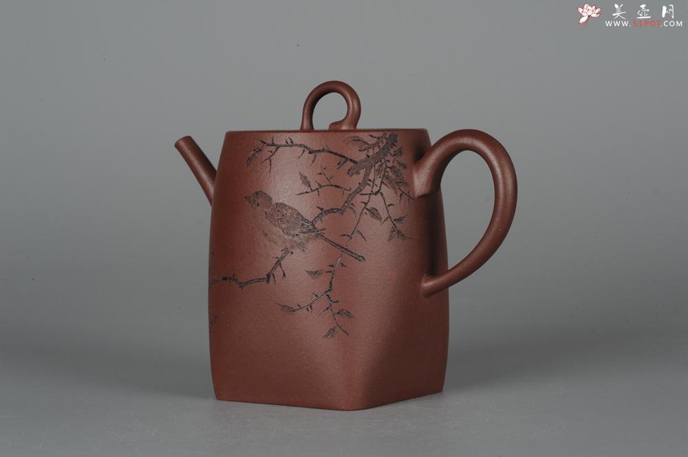 紫砂壶图片：全手工舍得套组 采用优质龙血砂泥料 助工袁德波精心装饰花鸟 - 美壶网