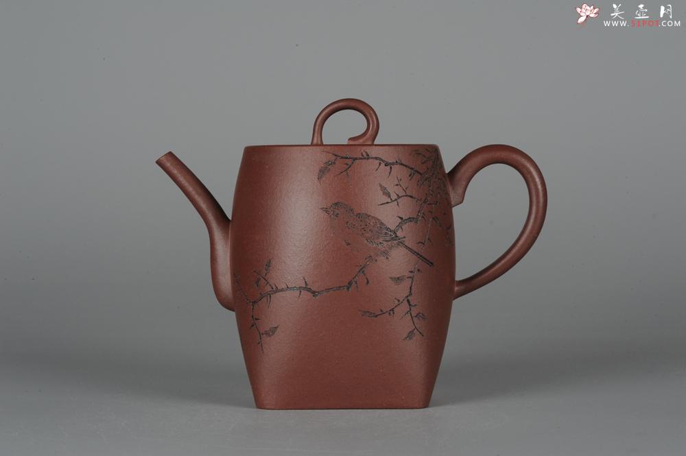 紫砂壶图片：全手工舍得套组 采用优质龙血砂泥料 助工袁德波精心装饰花鸟 - 美壶网