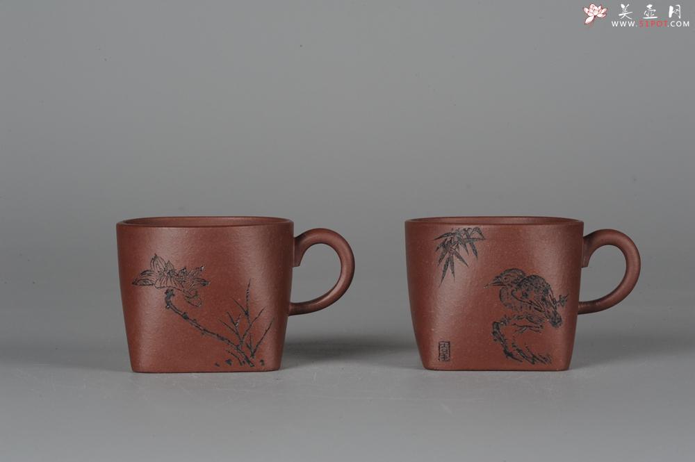 紫砂壶图片：全手工舍得套组 采用优质龙血砂泥料 助工袁德波精心装饰花鸟 - 美壶网