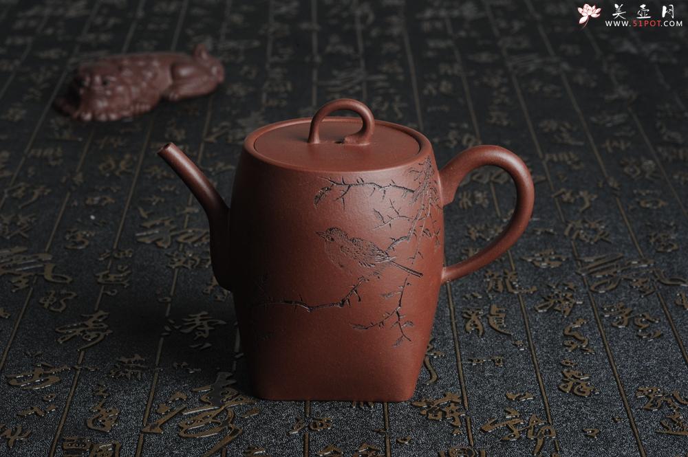 紫砂壶图片：全手工舍得套组 采用优质龙血砂泥料 助工袁德波精心装饰花鸟 - 美壶网