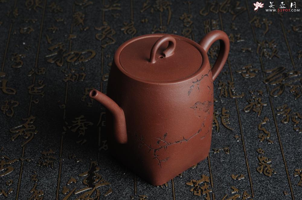 紫砂壶图片：全手工舍得套组 采用优质龙血砂泥料 助工袁德波精心装饰花鸟 - 美壶网