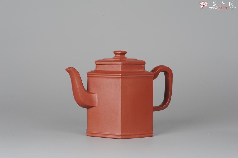 紫砂壶图片：端庄秀雅 大红袍朱泥全手工双线六方宫灯  - 美壶网