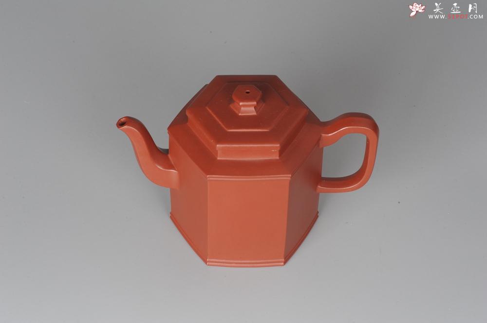 紫砂壶图片：端庄秀雅 大红袍朱泥全手工双线六方宫灯  - 美壶网