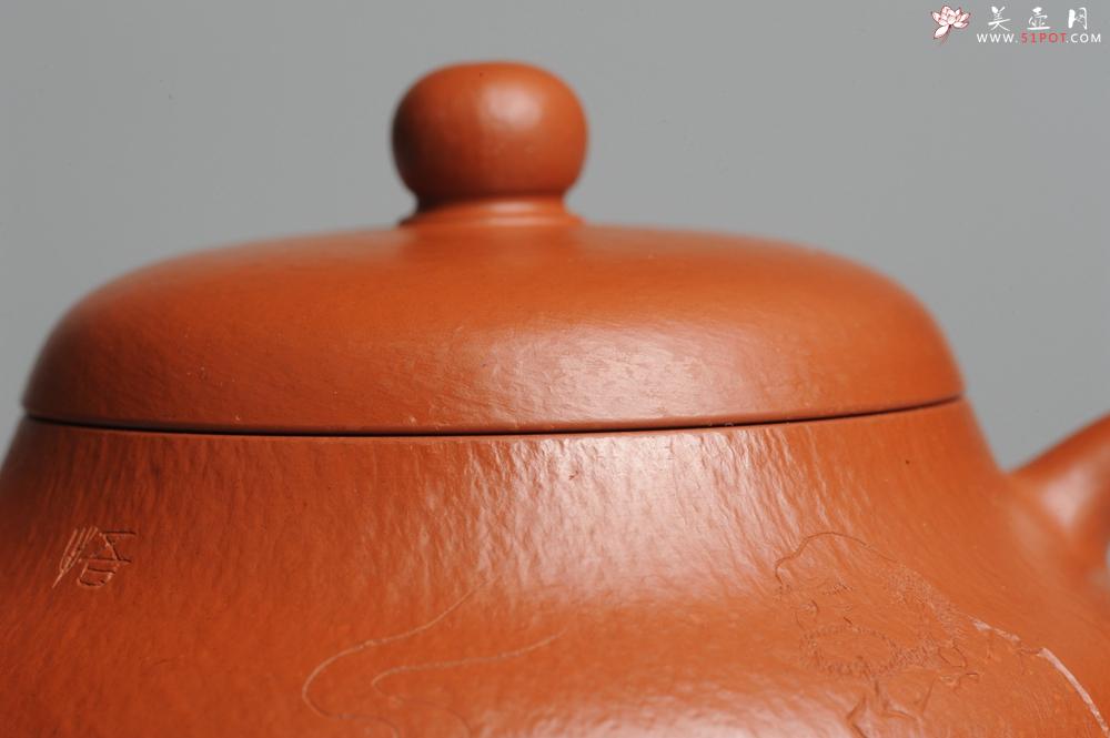紫砂壶图片：优质赵庄朱泥全手工文旦 方健双刀文气装饰 - 美壶网