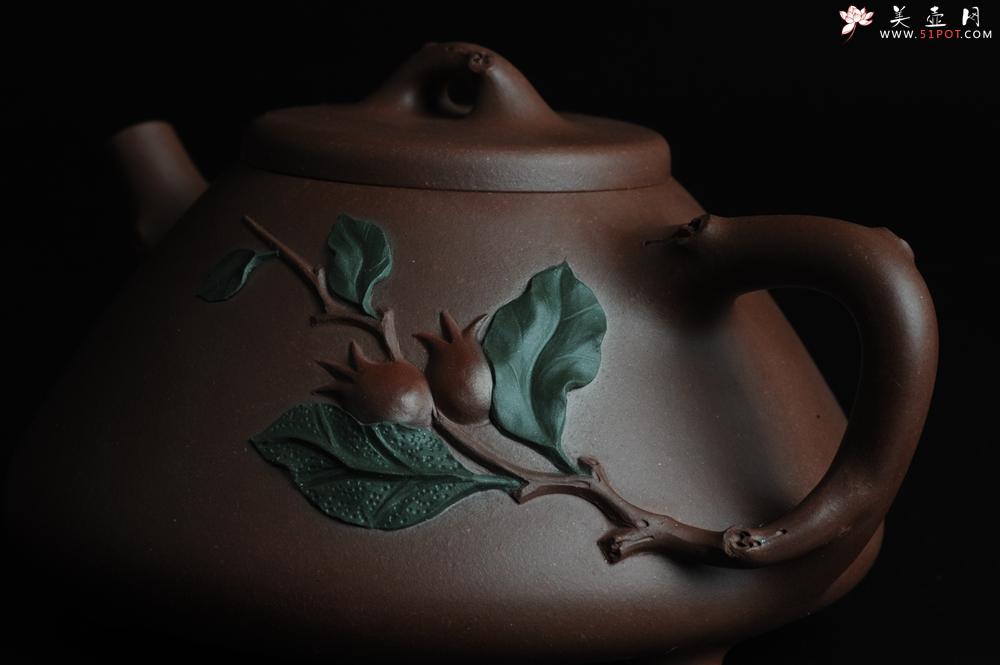 紫砂壶图片：难得老拼紫 全手春华秋实-子冶石瓢 逼真生动 - 美壶网
