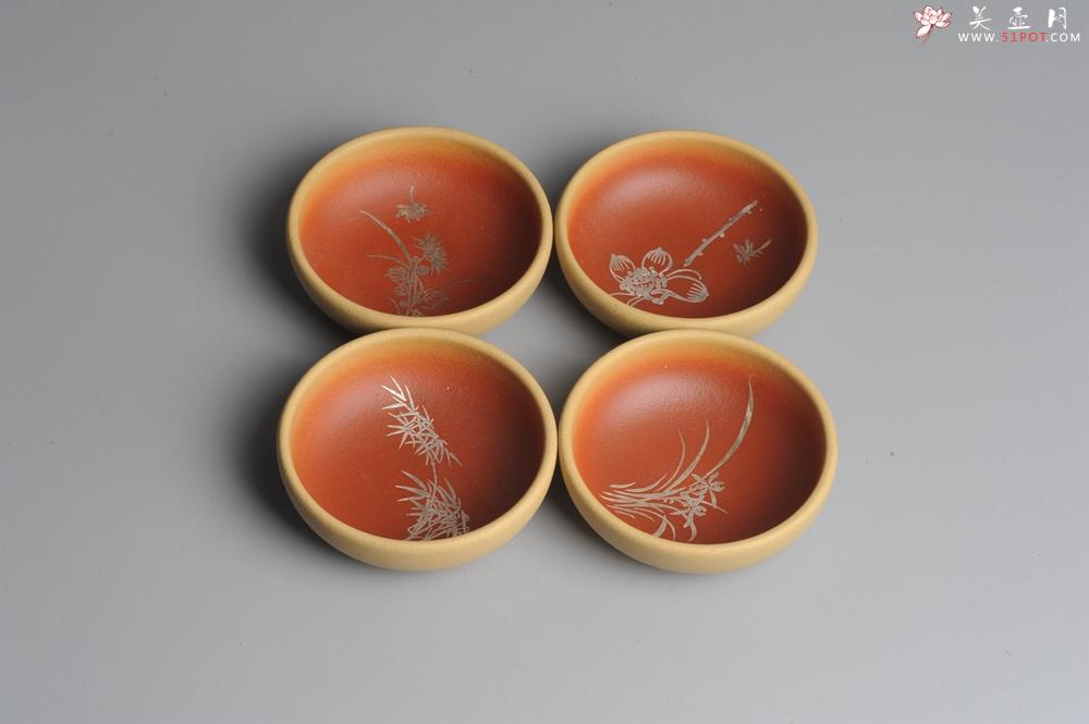 紫砂壶图片:美杯特惠 描银文气梅兰竹菊一套(4只) - 美壶网