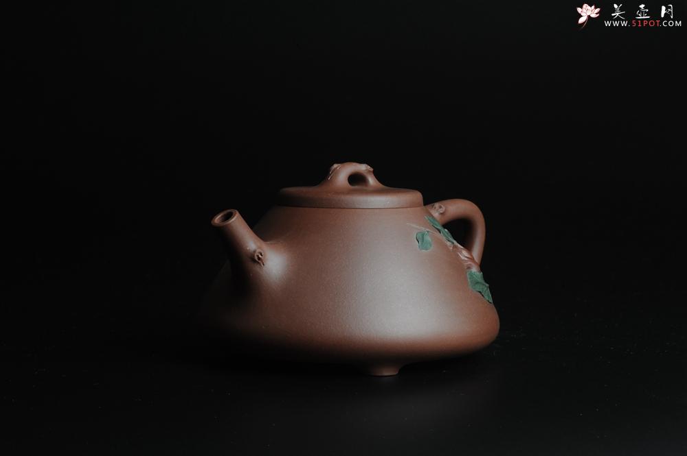 紫砂壶图片：难得老拼紫 全手春华秋实-子冶石瓢 逼真生动 - 美壶网