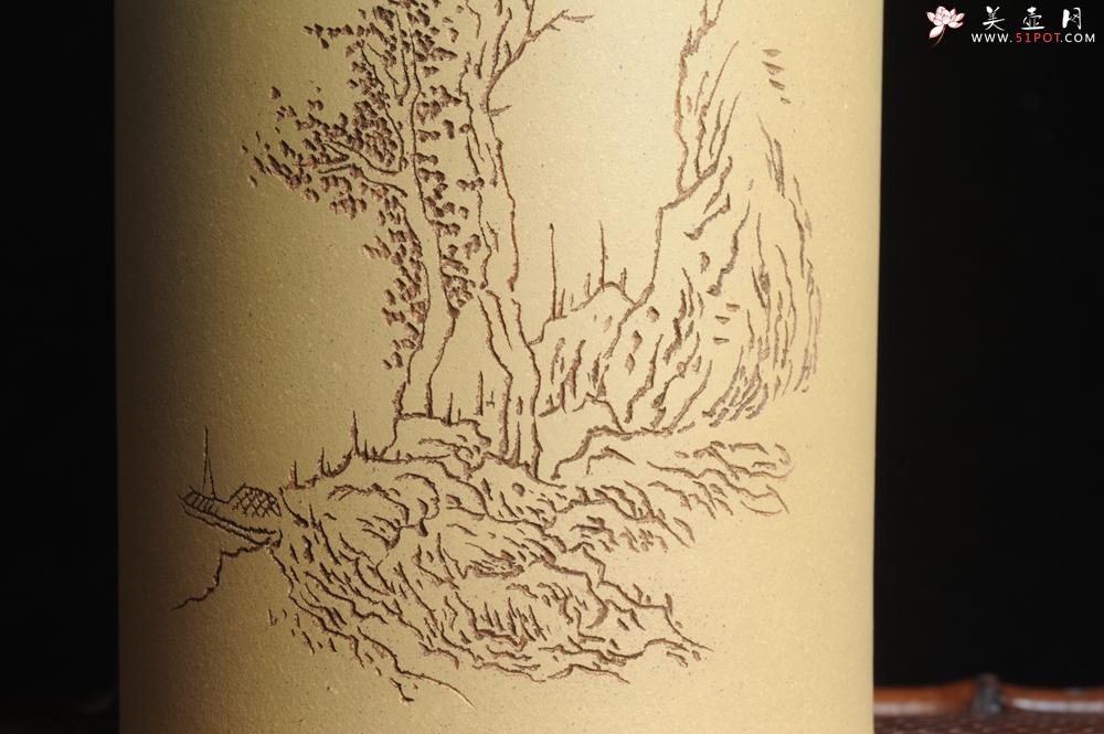 紫砂壶图片：美筒特惠 精品山水高帽笔筒二式 一曲新词酒一杯 老师不打草稿直接空刻 一气呵成  - 美壶网