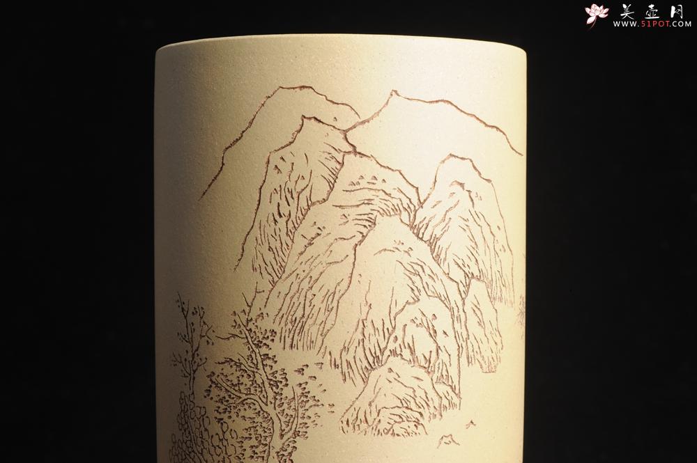 紫砂壶图片：美筒特惠 精品山水高帽笔筒一式 老师不打草稿直接空刻 一气呵成  - 美壶网