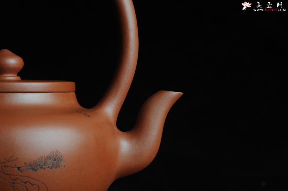 紫砂壶图片：全手工精品小红泥也是朱泥旭茂提梁 文气十足 - 美壶网