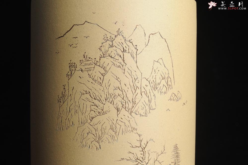 紫砂壶图片：美筒特惠 精品山水高帽笔筒四式 得山水清气 极天地大观 老师不打草稿直接空刻 一气呵成 - 美壶网