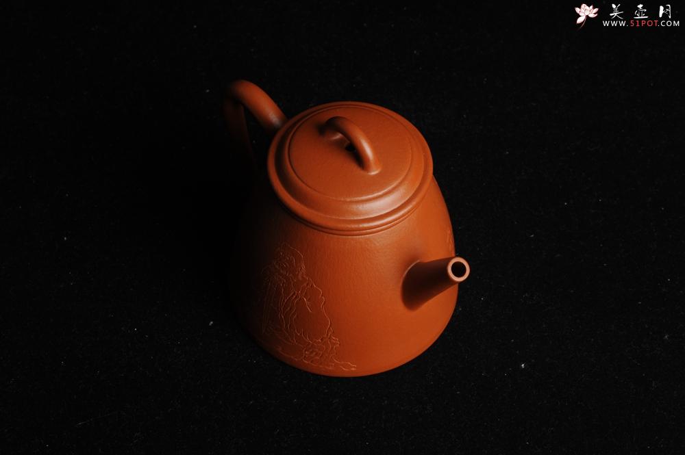 紫砂壶图片：优质朱泥全手工汉瓦二式 方健双刀文气装饰禅心图 超漂亮 - 美壶网
