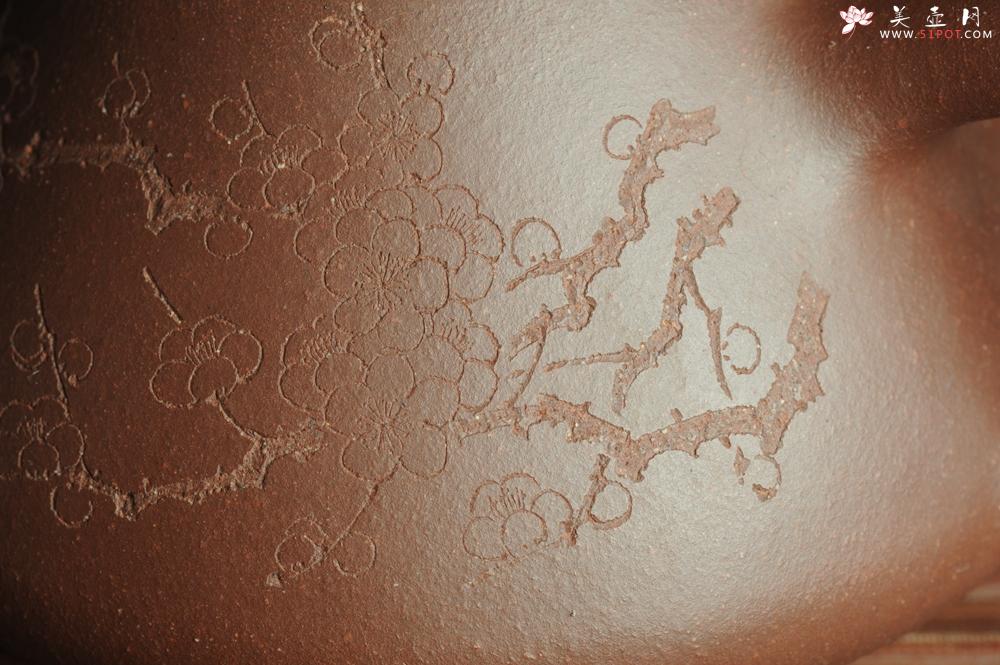 紫砂壶图片：优质紫泥 全手工摹古子冶石瓢 骨肉匀挺 清茗堂助工文气装饰通转梅花 暗香袭来 - 美壶网