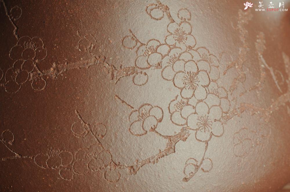 紫砂壶图片：优质紫泥 全手工摹古子冶石瓢 骨肉匀挺 清茗堂助工文气装饰通转梅花 暗香袭来 - 美壶网