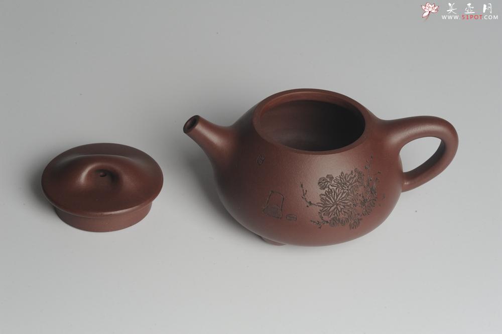紫砂壶图片：美壶特惠 深丛隐孤芳 经典平盖小石瓢 满瓢（景舟石瓢）装饰菊花 泥料超好高档包装 做工灰常精致 - 美壶网