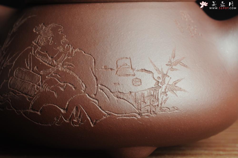 紫砂壶图片：贺岁新品 优质紫茄泥全手工高士煮茶图 闲饮一壶清风 文气满瓢 - 美壶网