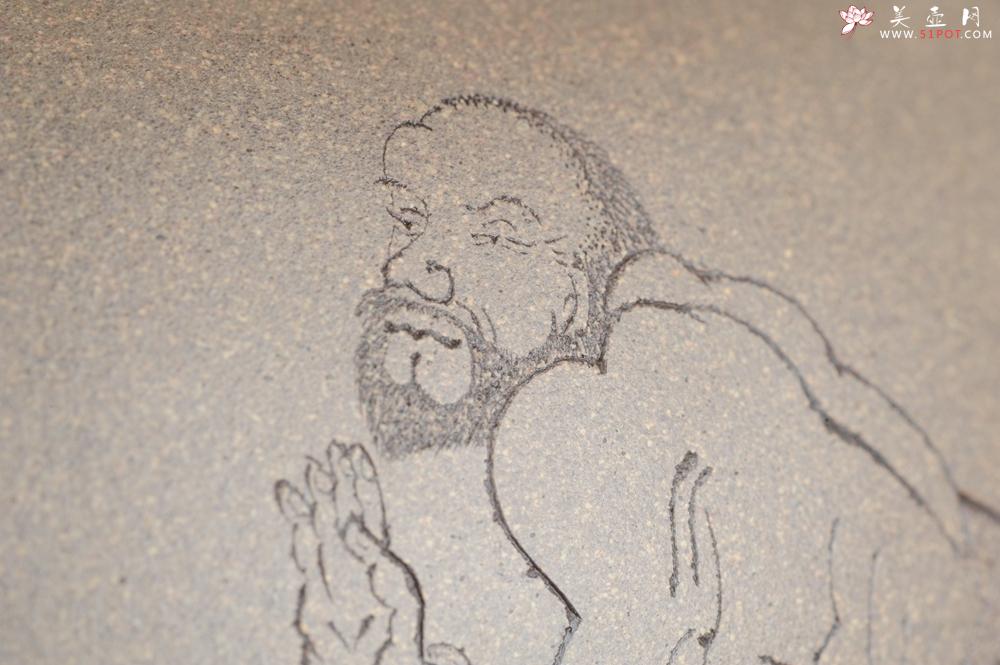 紫砂壶图片：老青段精品瑞兽双耳罐 茶仓 水洗 烟灰缸 多用 子陶刻达摩伏虎图 不输名、家 - 美壶网