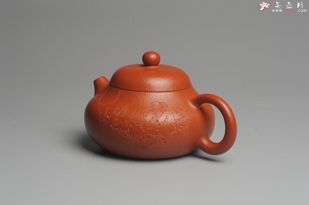 紫砂壶图片：优质赵庄朱泥全手工文旦 方健双刀文气装饰 - 美壶网