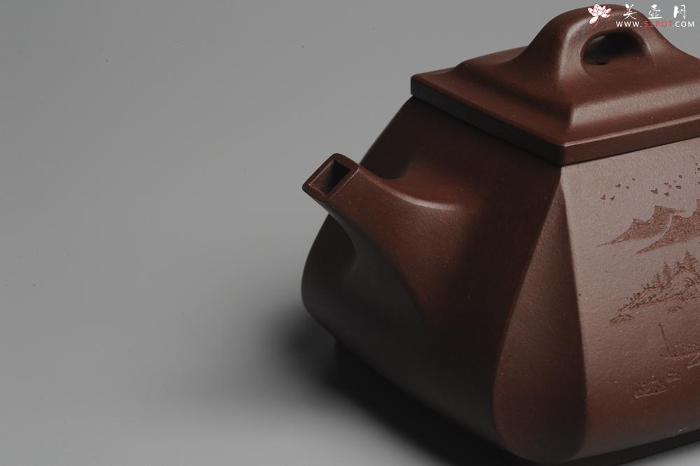 紫砂壶图片：美壶特惠 用心之作 进步之作 细节到位 做工精良 方健老师精心装饰山水抽角石瓢 只为看得见的朋友精工 - 美壶网