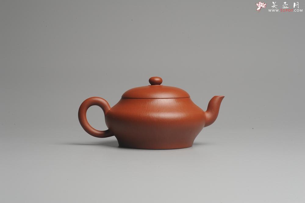 紫砂壶图片：小煤窑朱泥 全手工扁灯壶 端庄秀雅 - 美壶网
