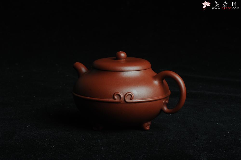 紫砂壶图片：美壶特惠 优质大红袍朱泥 做工精致三足束带一生所爱壶 茶人醉爱 - 美壶网