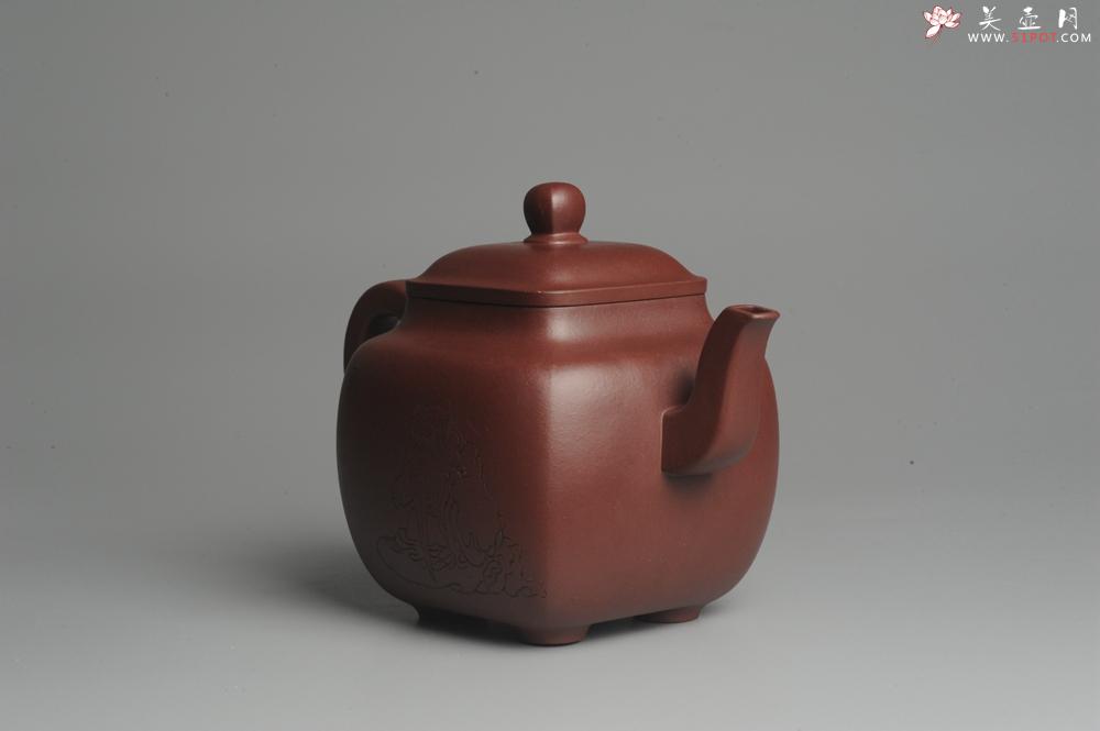 紫砂壶图片：实力派张海艳全手工重器鸣远四方 方健老师双刀装饰 浑厚大气 - 美壶网