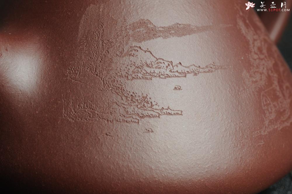 紫砂壶图片：油润底曹青 全手工精品老子冶石瓢 骨肉匀挺 清茗堂助工文气装饰山水 - 美壶网