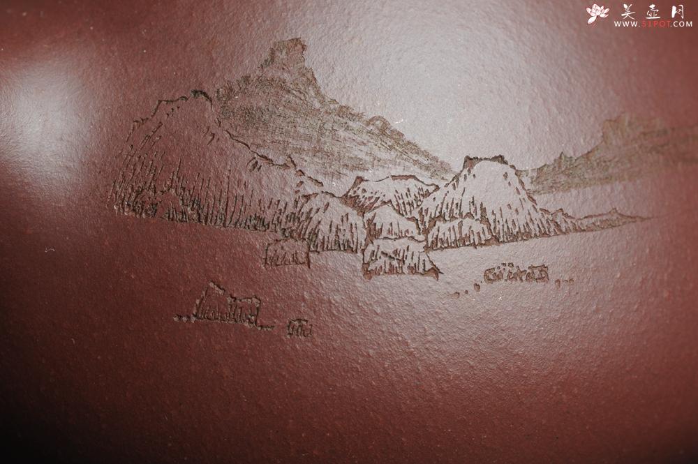 紫砂壶图片：美壶特惠 经典平盖小石瓢 满瓢（景舟石瓢）子木刻绘山水 - 美壶网