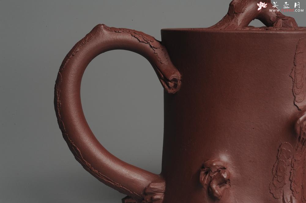 紫砂壶图片:实力派全手工木棉松桩 气质非凡 肌理自然生动 难度大 - 美壶网