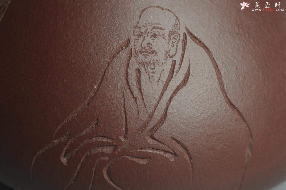 紫砂壶图片：美壶特惠 精致做工经典平盖饮者寿小石瓢 精刻人物 茶人醉爱 - 美壶网