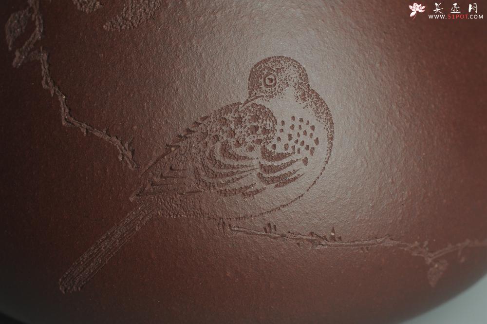 紫砂壶图片：美壶特惠 经典平盖小石瓢 满瓢（景舟石瓢）子木刻绘枯枝鸟 - 美壶网