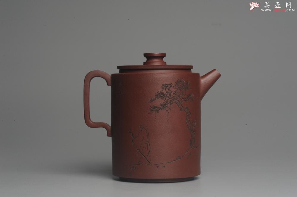 紫砂壶图片：美壶特惠 优质原矿红拼文人小壶柱础 做工精细 禾人老师即兴装饰 - 美壶网