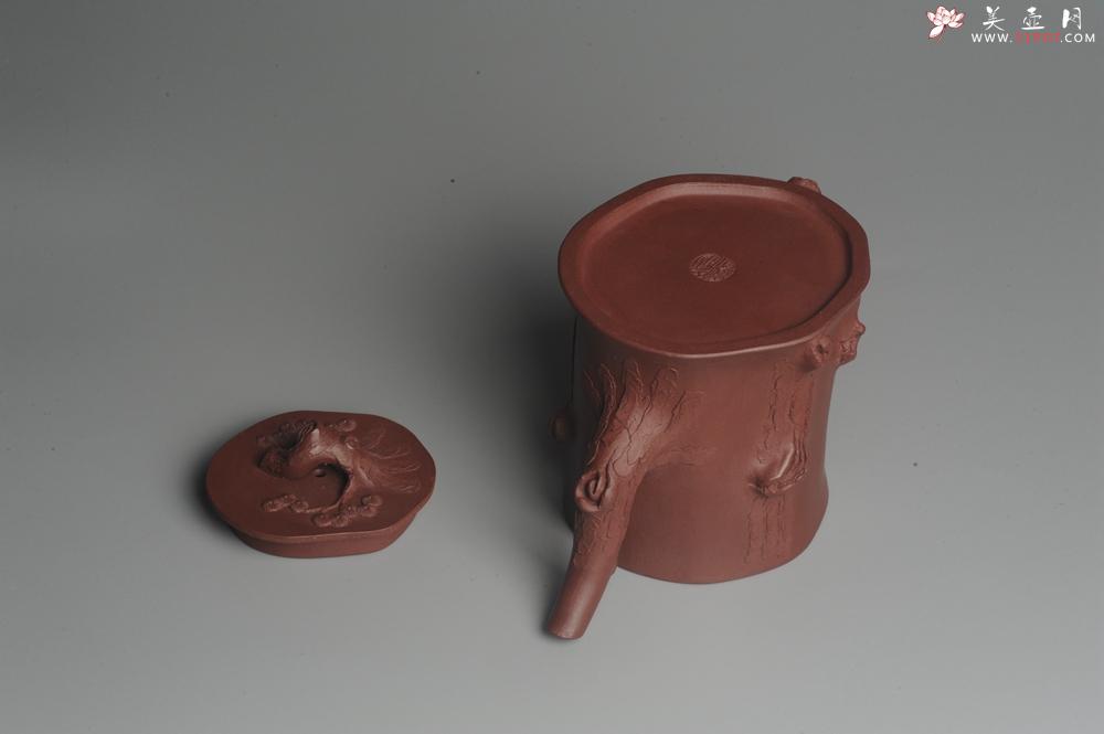 紫砂壶图片:实力派全手工木棉松桩 气质非凡 肌理自然生动 难度大 - 美壶网