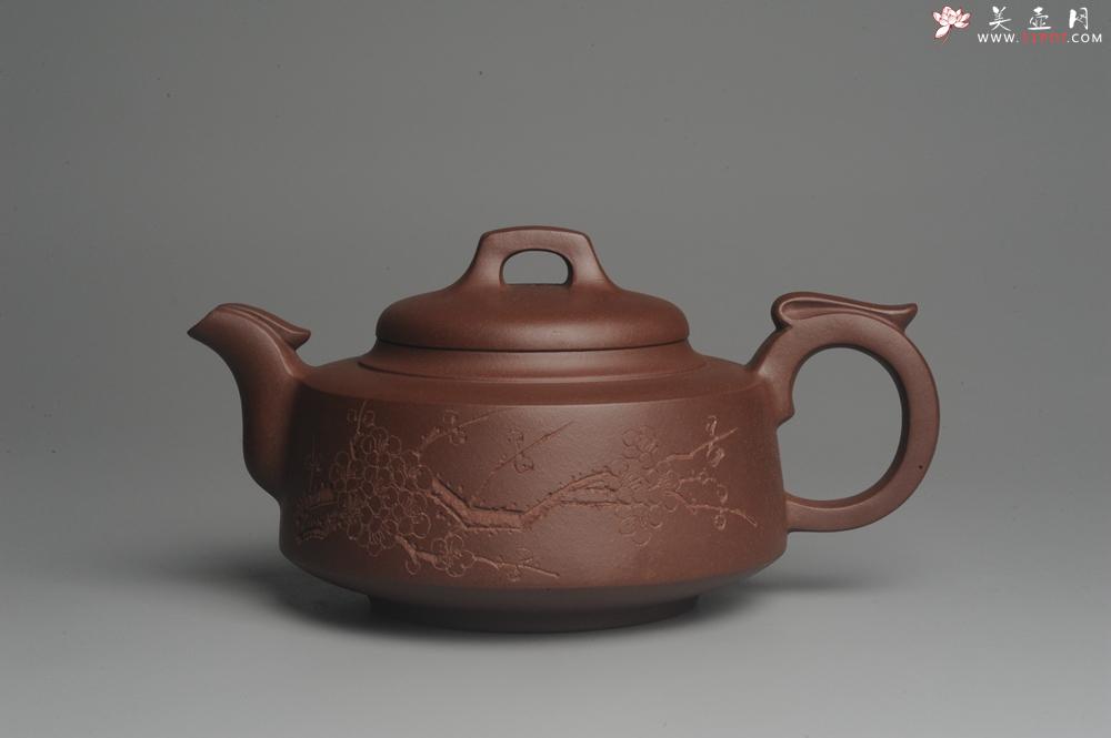 紫砂壶图片：美壶特惠 一厂拼紫泥 精致凤鸣壶 雅刻梅花 暗香浮动 造型别致 - 美壶网