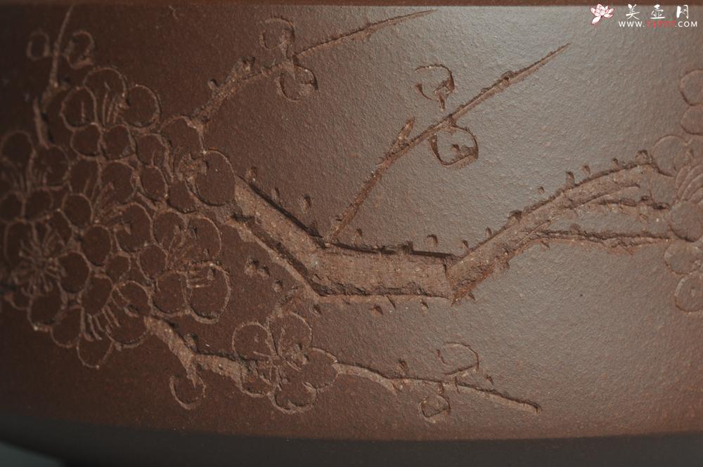 紫砂壶图片：美壶特惠 一厂拼紫泥 精致凤鸣壶 雅刻梅花 暗香浮动 造型别致 - 美壶网