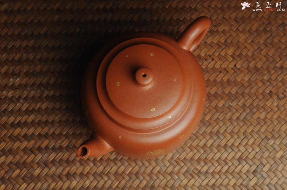 紫砂壶图片：特好朱泥全手工描金平盖古莲子 - 美壶网