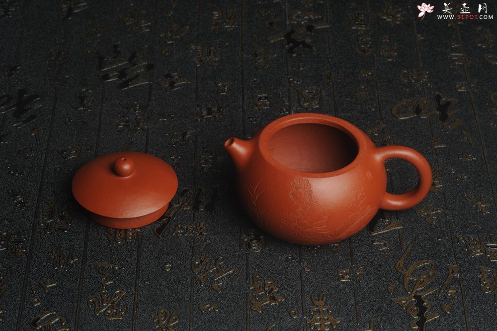 紫砂壶图片：特油润老朱泥 全手工美女西施壶 方健老师精心双刀刻绘 收缩大成型难 难得美品 - 美壶网