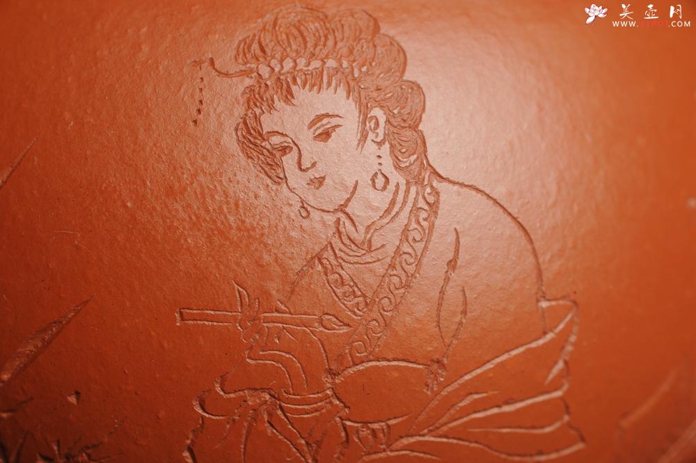 紫砂壶图片：特油润老朱泥 全手工美女西施壶 方健老师精心双刀刻绘 收缩大成型难 难得美品 - 美壶网