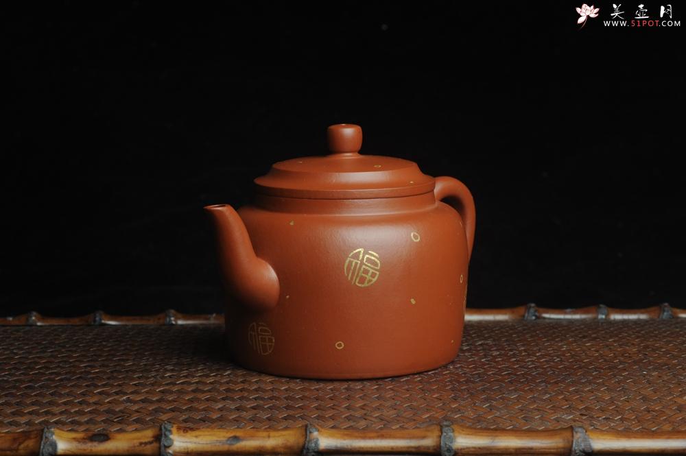紫砂壶图片：特好朱泥全手工描金平盖古莲子 - 美壶网
