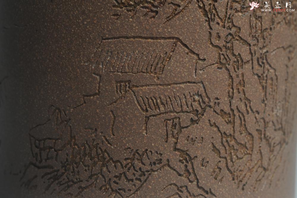 紫砂壶图片：美壶特惠 优质老段文人集狮壶 通景山水 灰常雅致 - 美壶网