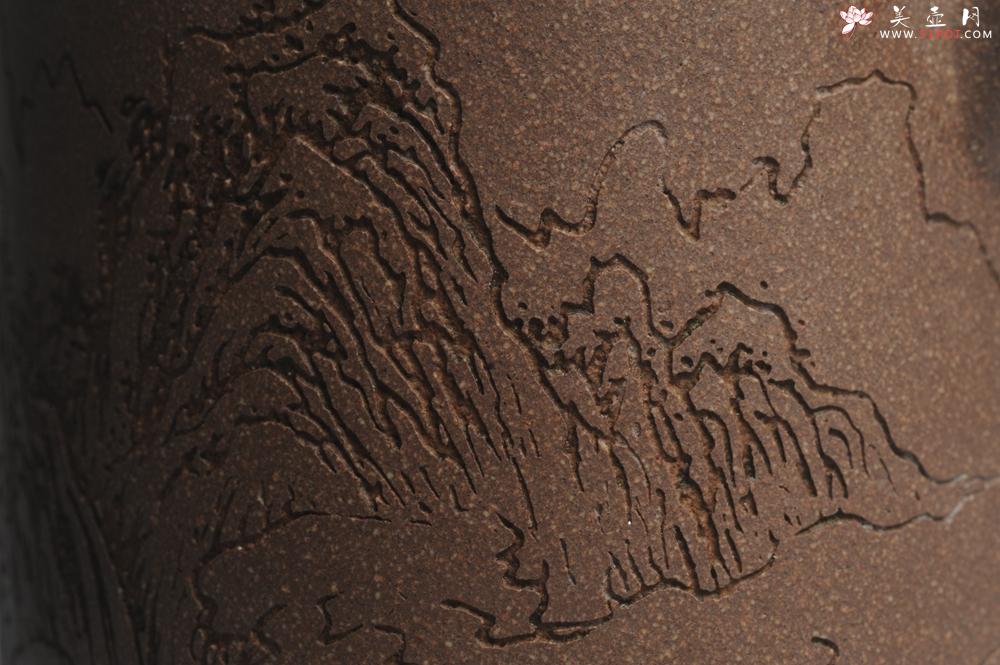 紫砂壶图片：美壶特惠 优质老段文人集狮壶 通景山水 灰常雅致 - 美壶网